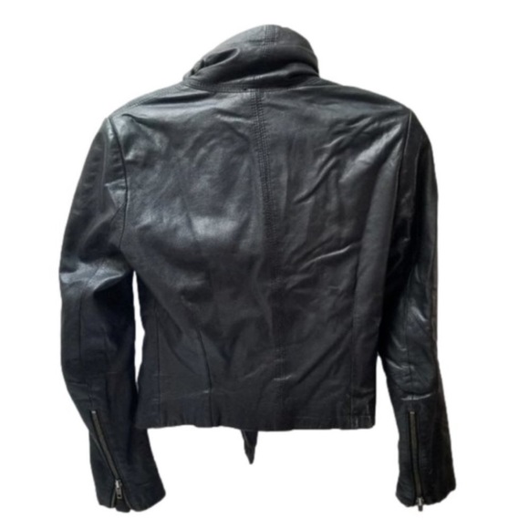 Line The Label Designer Asymmetrical 100% Lambskin Black Leather Jacket XS - Picture 3 of 14
